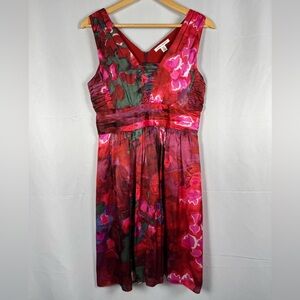 Banana Republic Silk Cocktail Dress Watercolor Wedding Guest Womens Size 8P Red